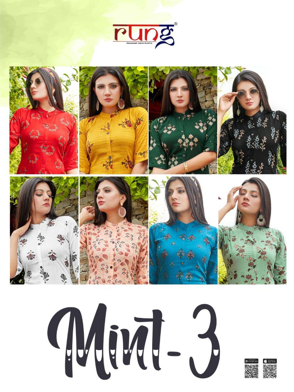 Rung Mint 3 Heavy Slub Rayon Casual Wear Designer Kurti Collection